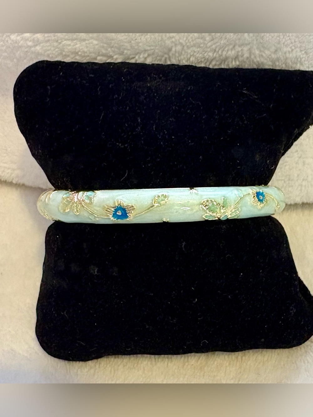 Enamel Hand-Painted Pale Turquoise Floral Bangle Bracelet